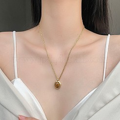 304 Stainless Steel Natural Tiger Eye Pendant Rope Chain Necklaces for Men Women&nbsp;WG1E5E3-02