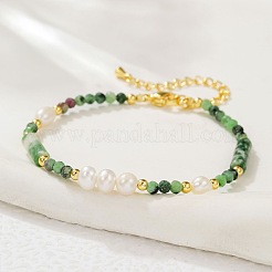 Faceted Round Natural Ruby in Zoisite & Column Green Spot Jasper & Freshwater Pearl Beaded Necklaces & Bracelets Sets for Women&nbsp;ZI1839-3