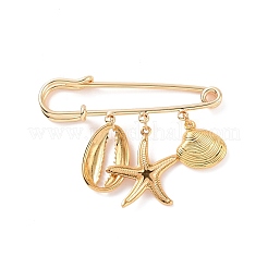 304 Stainless Steel Shell & Starfish Charms Safety Pin Brooch&nbsp;JEWB-BR00083