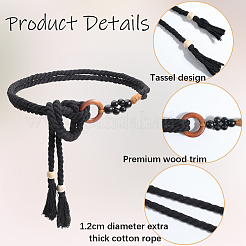 2Pcs 2 Colors Handmade Weaving Cotton Tie Knot Waist Chain Belts for Women Ladies Dress&nbsp;AJEW-CP0010-56B