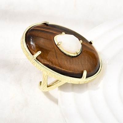 Natural Tiger Eye & Moonstone Cuff Rings&nbsp;G-B186-03G-1