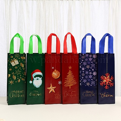 Wholesale Christmas Non-Woven Reusable Folding Wine Bottle Gift