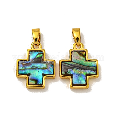 Rack Plating Brass Natural Paua Shell Pendants&nbsp;KK-U025-03G-02-1