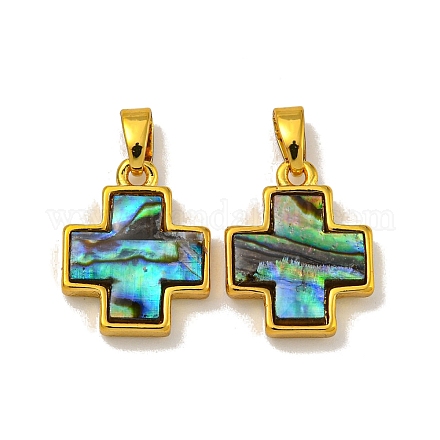 Rack Plating Brass Natural Paua Shell Pendants KK-U025-03G-02-1