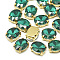 Sew on Rhinestone, Multi-strand Links, Glass Rhinestone, with Brass Prong Settings, Garments Accessories, Faceted, Oval, Golden, Med.Emerald, 14x10x6.5mm, Hole: 1mm