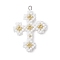 Seed Beads Beaded Charms, with Jump Ring, Cross Pendant, White, 35.5x28x5mm, Hole: 3mm