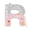 Resin Pendants, with Shell & Paillette & Gloden Alloy Loop, Letter A~B, Letter R, 42~44x11.5~57x7.5~8.5mm, Hole: 2mm