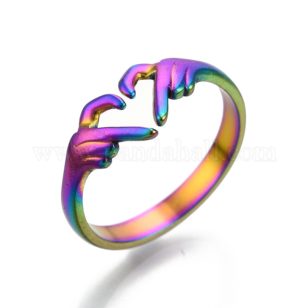 Wholesale 304 Stainless Steel Hand Heart Cuff Rings - Pandahall.com