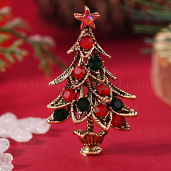 Christmas Theme Zinc Alloy Rhinestone Brooches for Backpack Clothes, Christmas Tree
