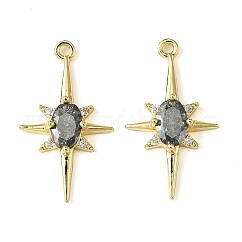 Brass Micro Pave Cubic Zirconia Pendants, Cadmium Free & Nickel Free & Lead Free, Real 18K Gold Plated, Star, Black, 21x12x3.5mm, Hole: 1.2mm