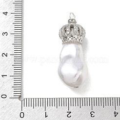Brass Micro Pave Clear Cubic Zirconia and Creamy White Imitation Pearl Pendants&nbsp;KK-A300-13A-P