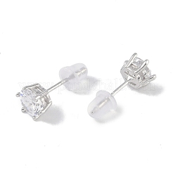 Rhodium Plated 999 Fine Silver Cubic Zirconia Stud Earrings for Women&nbsp;EJEW-S215-20P