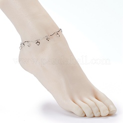 Tarnish Resistant 304 Stainless Steel Heart Charm Anklets&nbsp;AJEW-AN00394-03