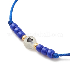 2Pcs Flat Round with Heart Acrylic Braided Bead Bracelets Set with Glass Seed&nbsp;BJEW-JB08034-05