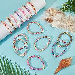14Pcs 7 Colors Handmade Plum Polymer Clay Beads Stretch Bracelets&nbsp;BJEW-BC00001