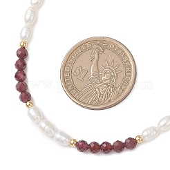 Faceted Round Natural Garnet and Rice Natural Pearl Beaded Necklaces for Women&nbsp;NJEW-JN05816-01