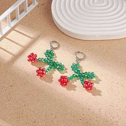 Glass Braided Cherry Long Dangle Leverback Earrings&nbsp;EJEW-TA00120