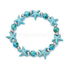 Starfish Synthetic Turquoise Beads & Brass Beads Stretch Bracelets&nbsp;BJEW-JB12417-03