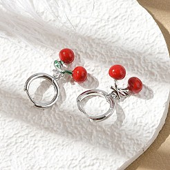 Cherry Brass Enamel Hoop Earrings&nbsp;EJEW-M077-14P-01