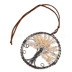 Brass & Natural Yellow Quartz Chips Pendant Decorations&nbsp;HJEW-Z007-05R-08