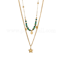 304 Stainless Steel & Glass Bead Double Layer Necklaces&nbsp;STAS-OY010-11G