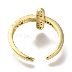 Rack Plating Crucifix Cross Brass Clear Cubic Zirconia Open Cuff Rings&nbsp;RJEW-S411-06G