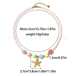 Summer Beach 304 Stainless Steel Pendant Plastic Round Beaded Necklaces for Women&nbsp;WGF027E-01