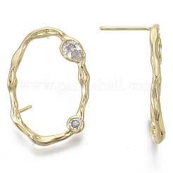 Brass Micro Pave Clear Cubic Zirconia Stud Earring Findings&nbsp;KK-R130-038-NF