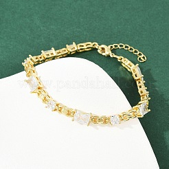 Brass Micro Pave Clear Cubic Zirconia Link Bracelets for Women&nbsp;BJEW-F504-06G