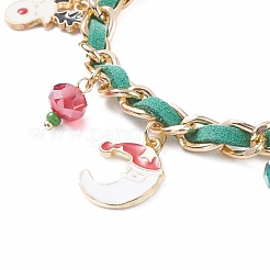 Christmas Candy Cane & Reindeer & Moon Alloy Charm Bracelet with Glass Beads&nbsp;BJEW-TA00090-01