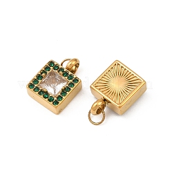 304 Stainless Steel & Clear Cubic Zirconia & Emerald Rhinestone Charms&nbsp;STAS-G364-06G