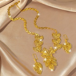 Hollow Leaf Brass Pendant Necklaces & Hoop Earrings Sets for Women&nbsp;FS-WGD13A8-01