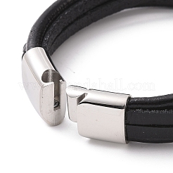 Black Leather Braided Cord Multi-strand Bracelet with 201 Stainless Steel Magnetic Clasps&nbsp;BJEW-P275-08P