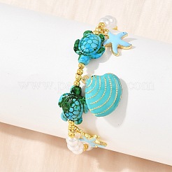 Ocean Brass Enamel Starfish Shell Shape Charm Bracelets for Women&nbsp;KK-CBA68DA-16G-01