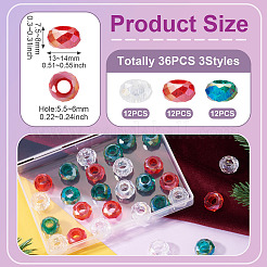 36Pcs 3 Styles Transparent Glass European Beads&nbsp;GPDL-TA0001-08