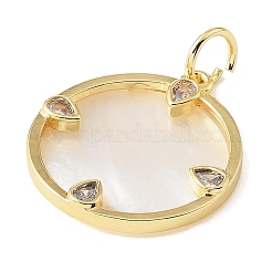 Brass Micro Pave Clear Cubic Zirconia & Natural White Shell Pendants&nbsp;CU-CBA6938-12G-01
