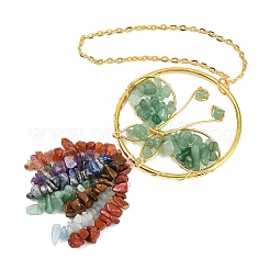 Butterfly Brass & Natural Green Aventurine Pendant Decorations&nbsp;HJEW-Z007-04G-05