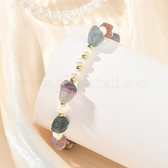 Raw Rough Natural Fluorite and Pearl Beaded Bracelets&nbsp;BJEW-JB14441