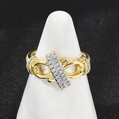 Brass Micro Pave Cubic Zirconia Open Cuff Ring for Women&nbsp;RJEW-F177-03GP-13