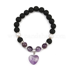 4Pcs Natural Mixed Gemstone Heart Charms Bracelets&nbsp;BJEW-JB12402