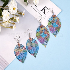 4 Pairs 4 Style Spray Painted Stainless Steel Holllow Leaf Dangle Earrings&nbsp;EJEW-SZ0001-35