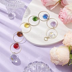 Colorful Glass Octagon Beads & Brass Rings Hanging Ornaments&nbsp;HJEW-JM02145