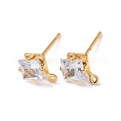 Brass Micro Pave Cubic Zirconia Stud Earring Findings&nbsp;KK-F898-14B-G