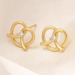 Rack Plating Heart Brass Micro Pave Clear Cubic Zirconia Stud Earrings&nbsp;EJEW-H143-17G