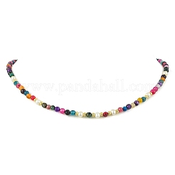 Faceted Round Natural Agate(Dyed & Heated) & Pearl & Brass Beaded Necklaces for Women&nbsp;NJEW-JN06617