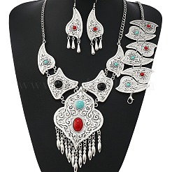 Teardrop Alloy & Synthetic Turquoise Pendant Necklaces & Dangle Earrings & Bracelets Sets&nbsp;FS-WG28263-01