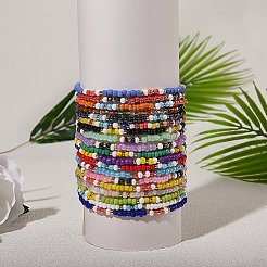 Candy Color Glass Seed Beads Stretch Anklets Set for Girl Women&nbsp;AJEW-SW00003