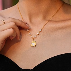 Easter 304 Stainless Steel Natural Shell Chick Pendant Necklaces with Natural Freshwater Pearl Beads&nbsp;WG5B76B-01