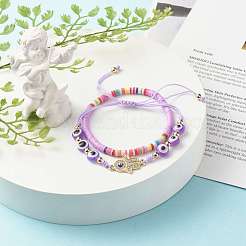 Handmade Polymer Clay Heishi Beads Stretch Bracelets Set&nbsp;BJEW-JB07349-02