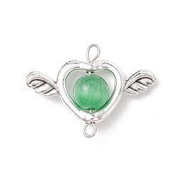8Pcs 8 Colors Alloy Round Cat Eye Heart with Angel Wings Connector Charms&nbsp;PALLOY-JF04279